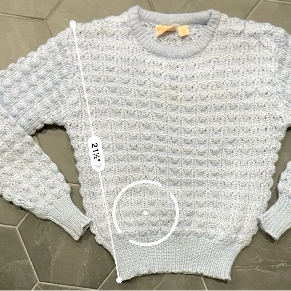 VTG 70s Light Blue Chunky Knit Popcorn Crewneck Sweater - Picture 8 of 9